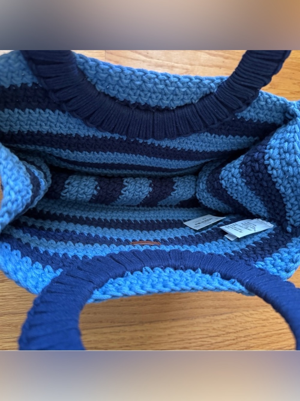 J.Crew Hand Crocheted Rectangular Bag in Stripe Striped Crochet Top-Handle Bag - Picture 3 of 3